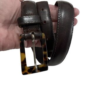 Brown Leather Belt With Tortoise Shell Style Buckle Size M | 35”